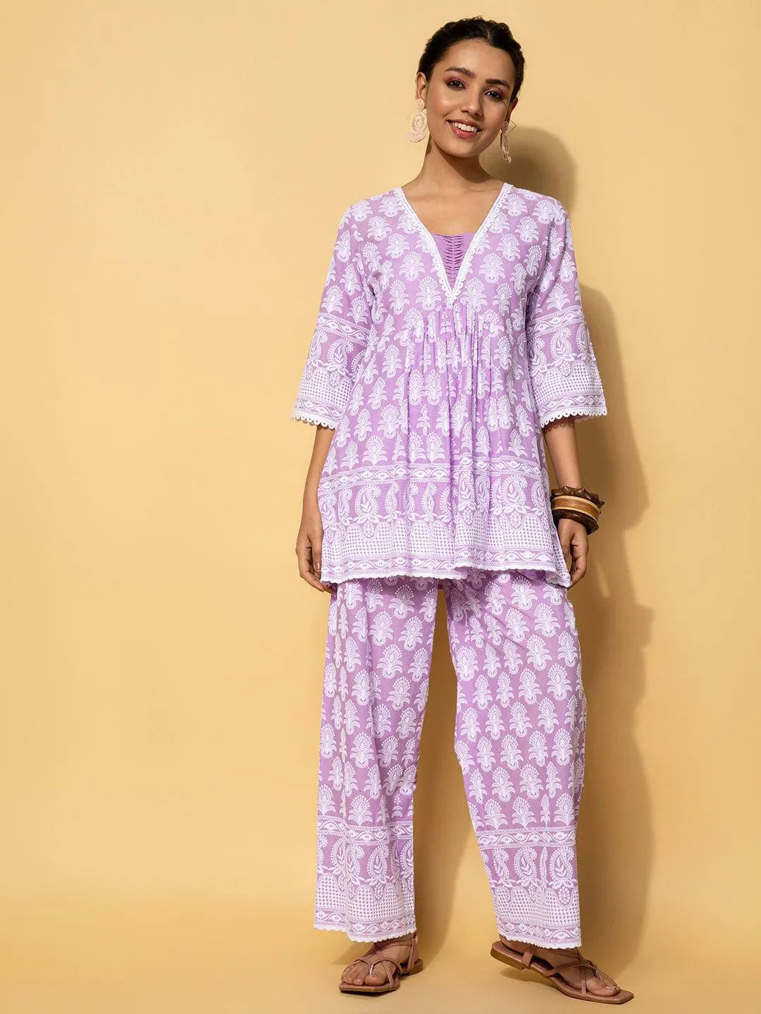 Libas Purple Self Design Cotton Co-Ords