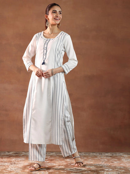 Libas Off White Printed Cotton Blend Straight Suit With Dupatta