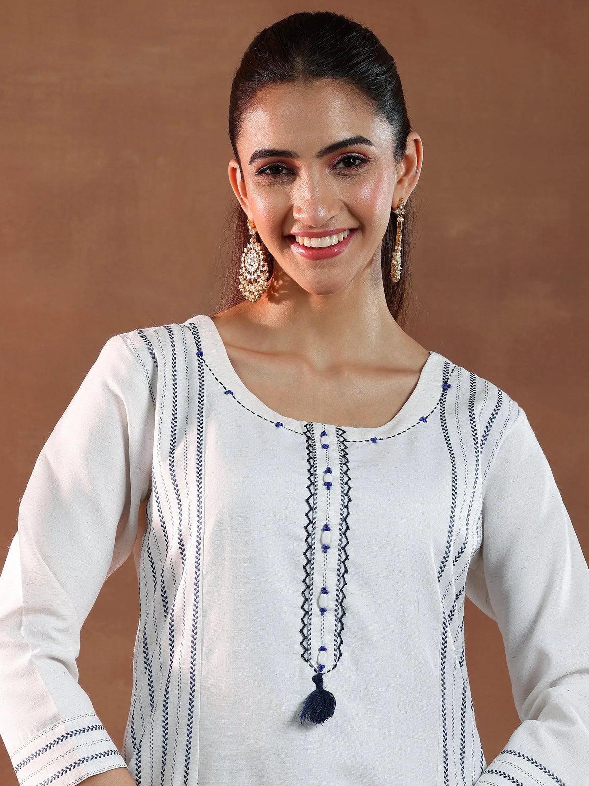 Libas Off White Printed Cotton Blend Straight Suit With Dupatta