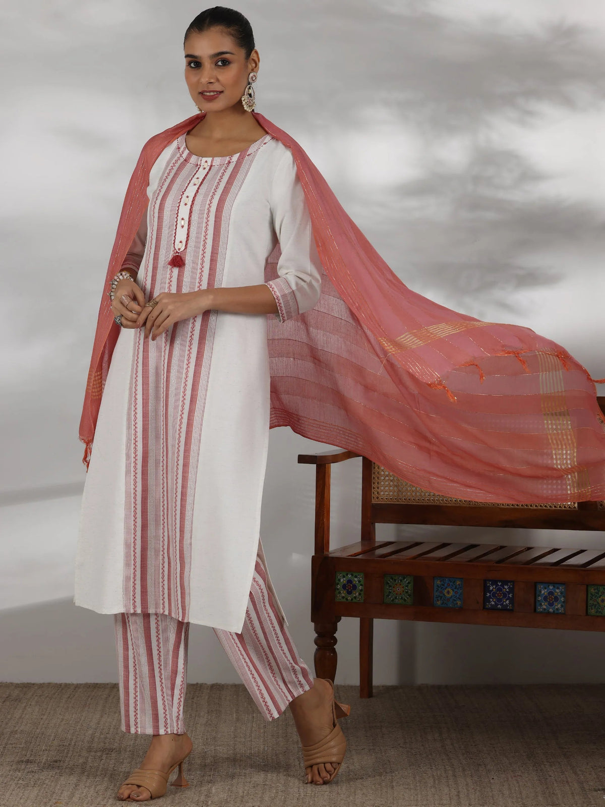 Gerua Off White Printed Cotton Blend Straight Suit With Dupatta