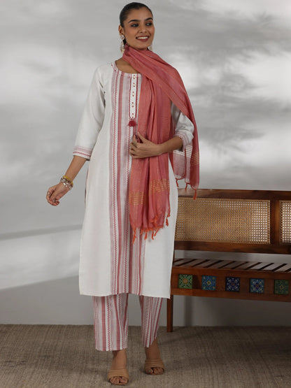 Gerua Off White Printed Cotton Blend Straight Suit With Dupatta