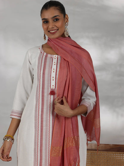 Gerua Off White Printed Cotton Blend Straight Suit With Dupatta
