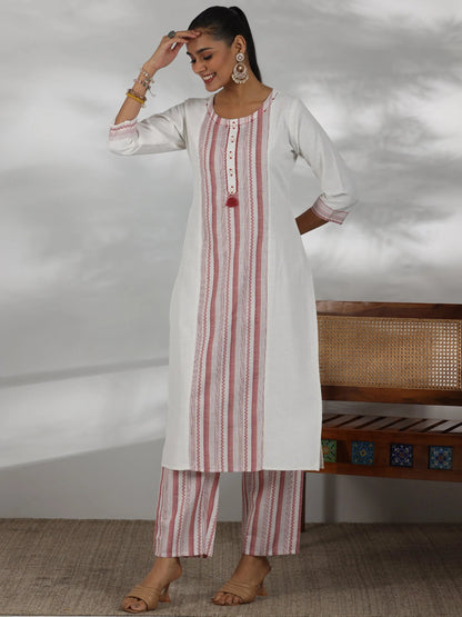 Gerua Off White Printed Cotton Blend Straight Suit With Dupatta