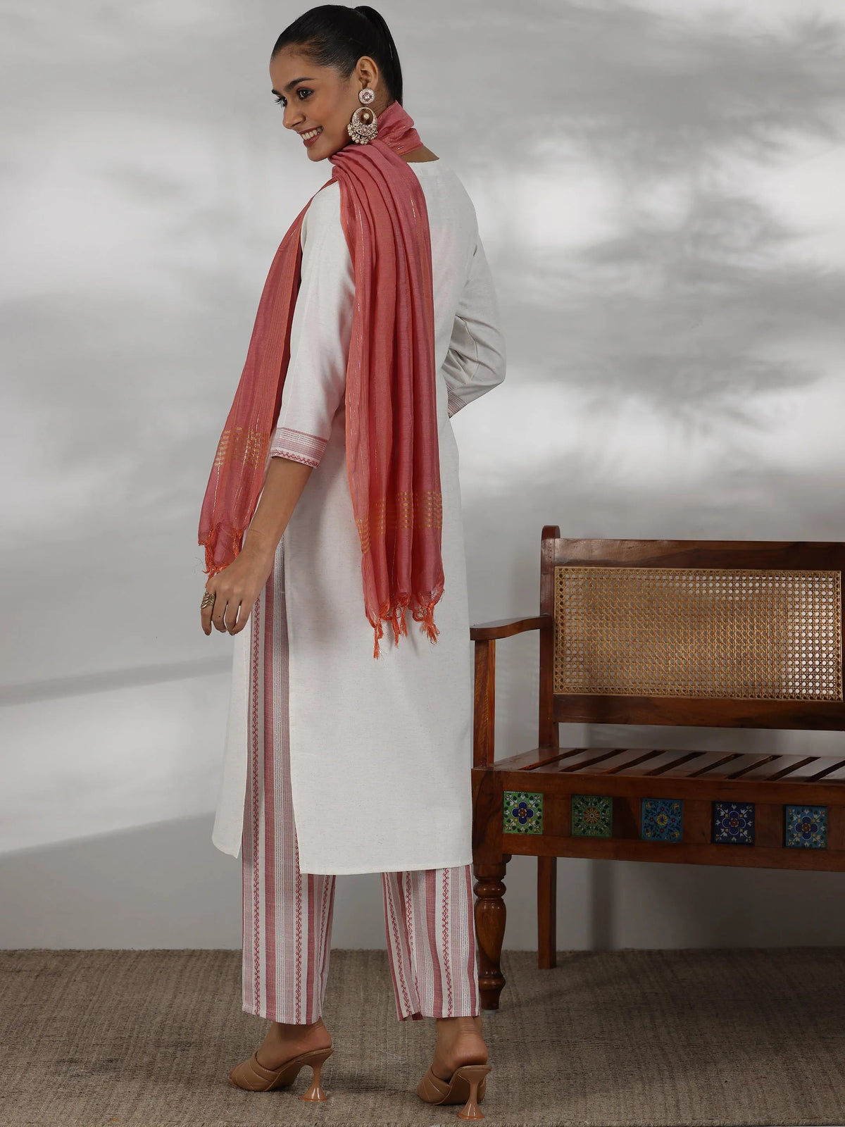 Gerua Off White Printed Cotton Blend Straight Suit With Dupatta
