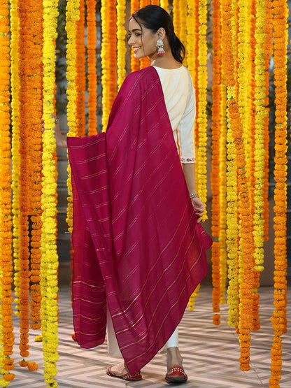 Libas Off White Yoke Design Cotton Blend Straight Suit With Dupatta