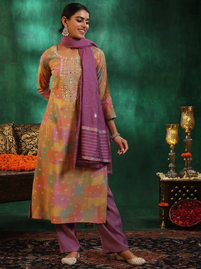 Libas Multicoloured Printed Silk Blend Straight Suit With Dupatta