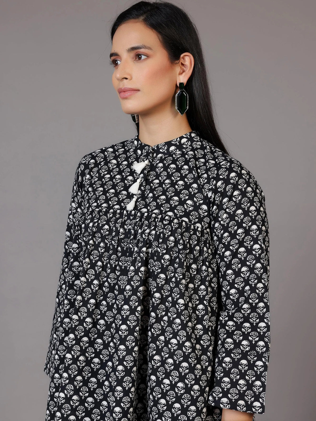 Gerua Black Printed Cotton Blend A-Line Kurti