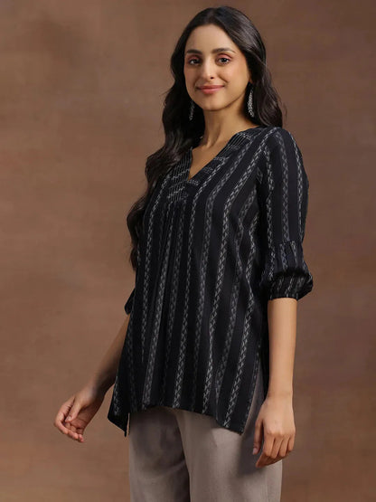 Libas Black Woven Design Silk Blend Straight Kurti