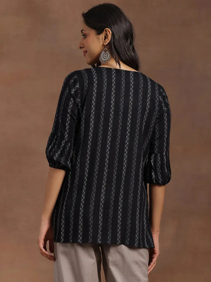 Libas Black Woven Design Silk Blend Straight Kurti