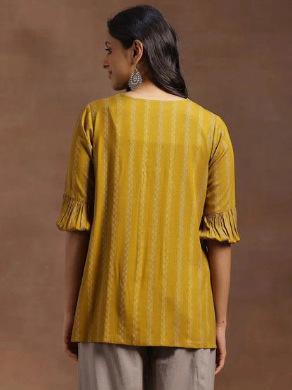 Libas Mustard Woven Design Rayon Straight Kurti