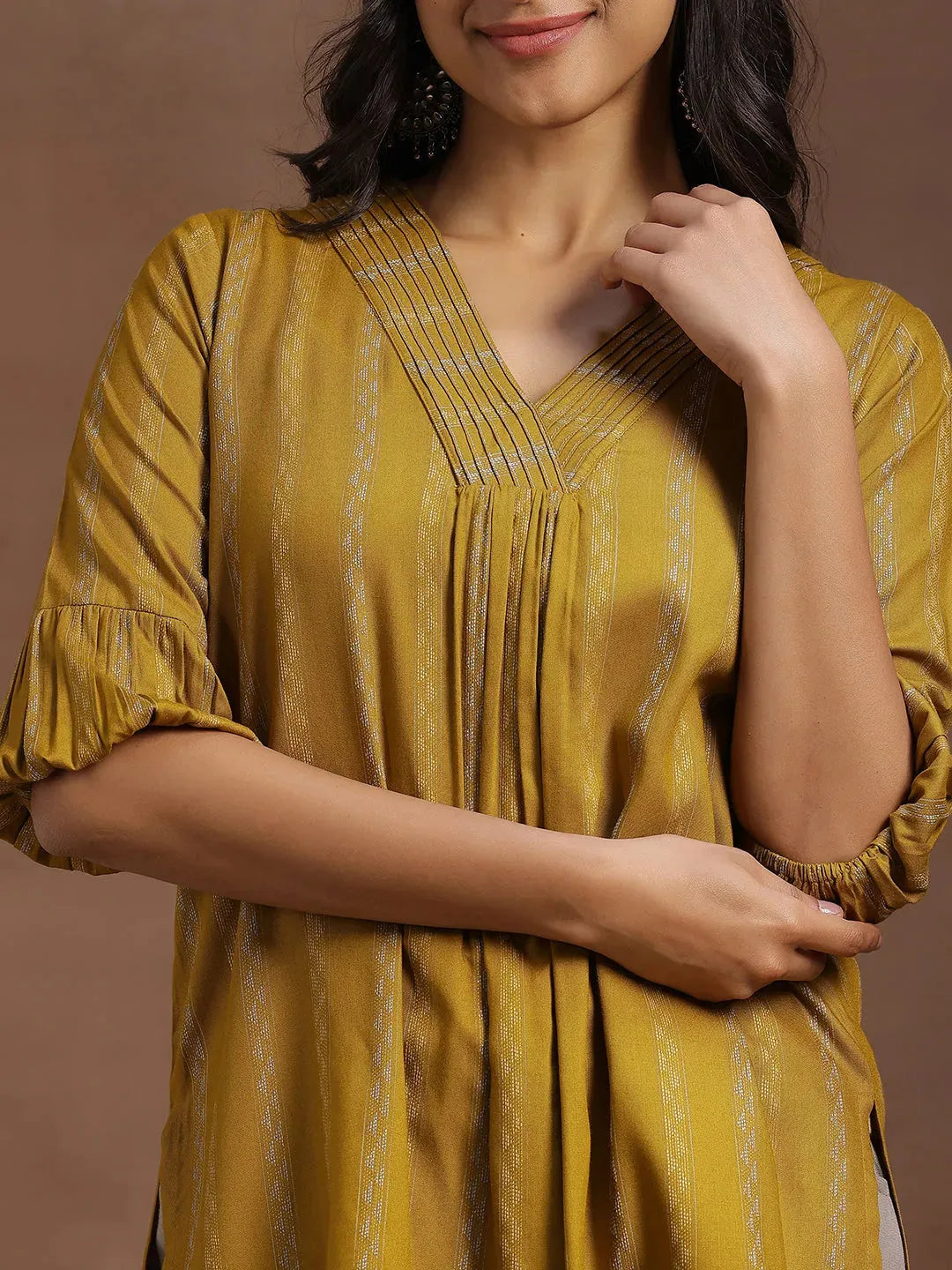 Libas Mustard Woven Design Rayon Straight Kurti