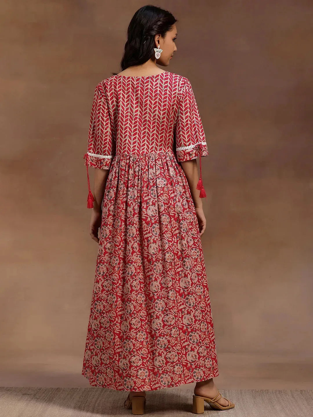 Libas Pink Printed Cotton Fit and Flare Dress