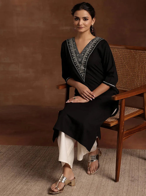 Libas Black Yoke Design Rayon A-Line Kurta