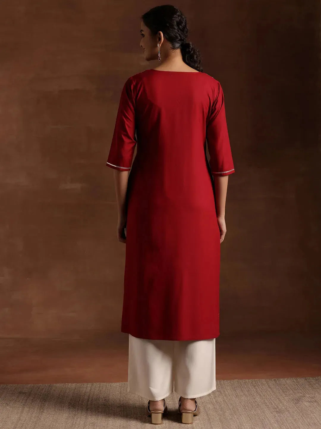 Libas Maroon Yoke Design Rayon A-Line Kurta