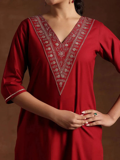 Libas Maroon Yoke Design Rayon A-Line Kurta