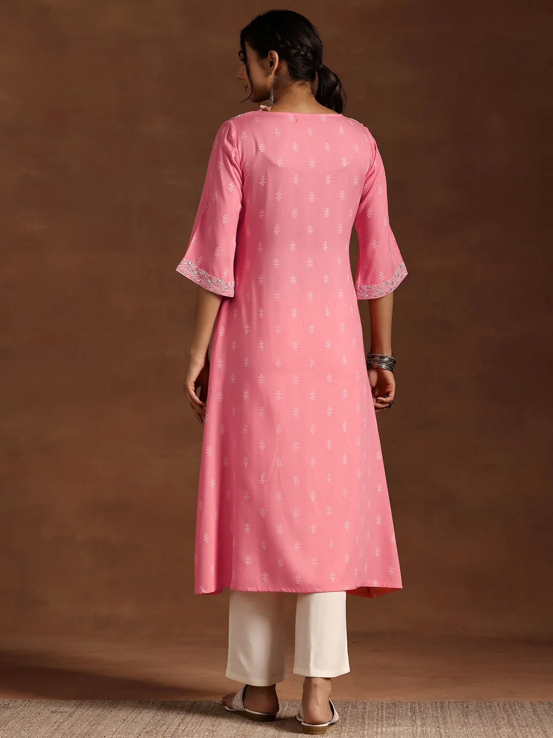 Libas Pink Woven Design Rayon A-Line Kurta