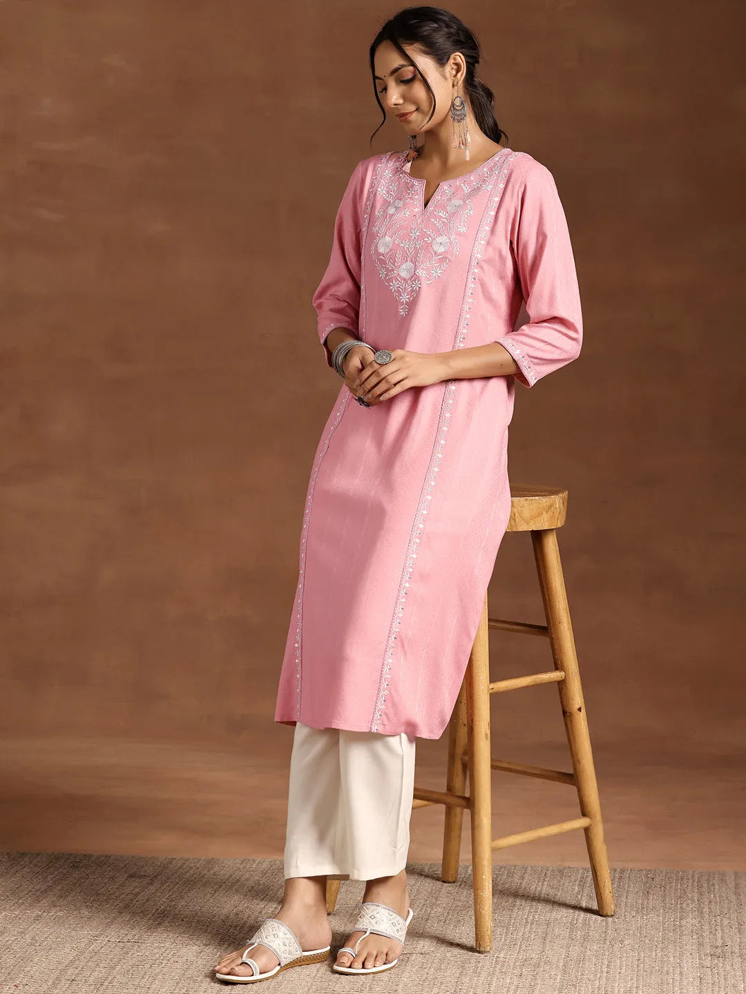 Libas Peach Yoke Design Rayon A-Line Kurta