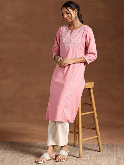 Libas Peach Yoke Design Rayon A-Line Kurta