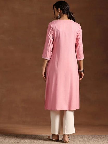 Libas Peach Yoke Design Rayon A-Line Kurta