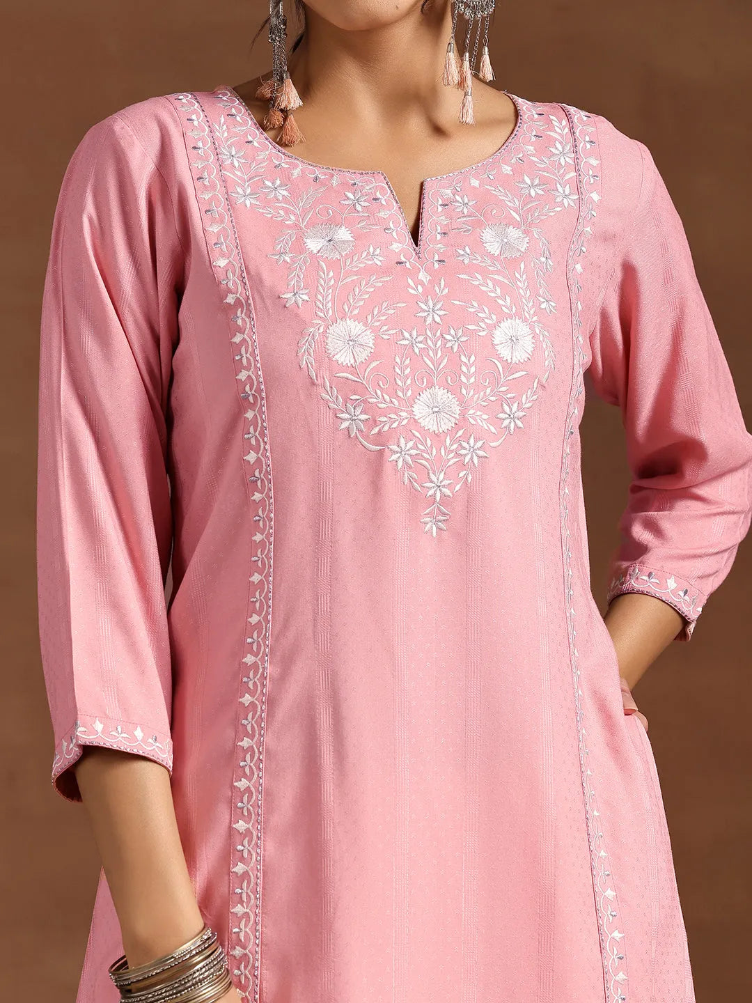 Libas Peach Yoke Design Rayon A-Line Kurta