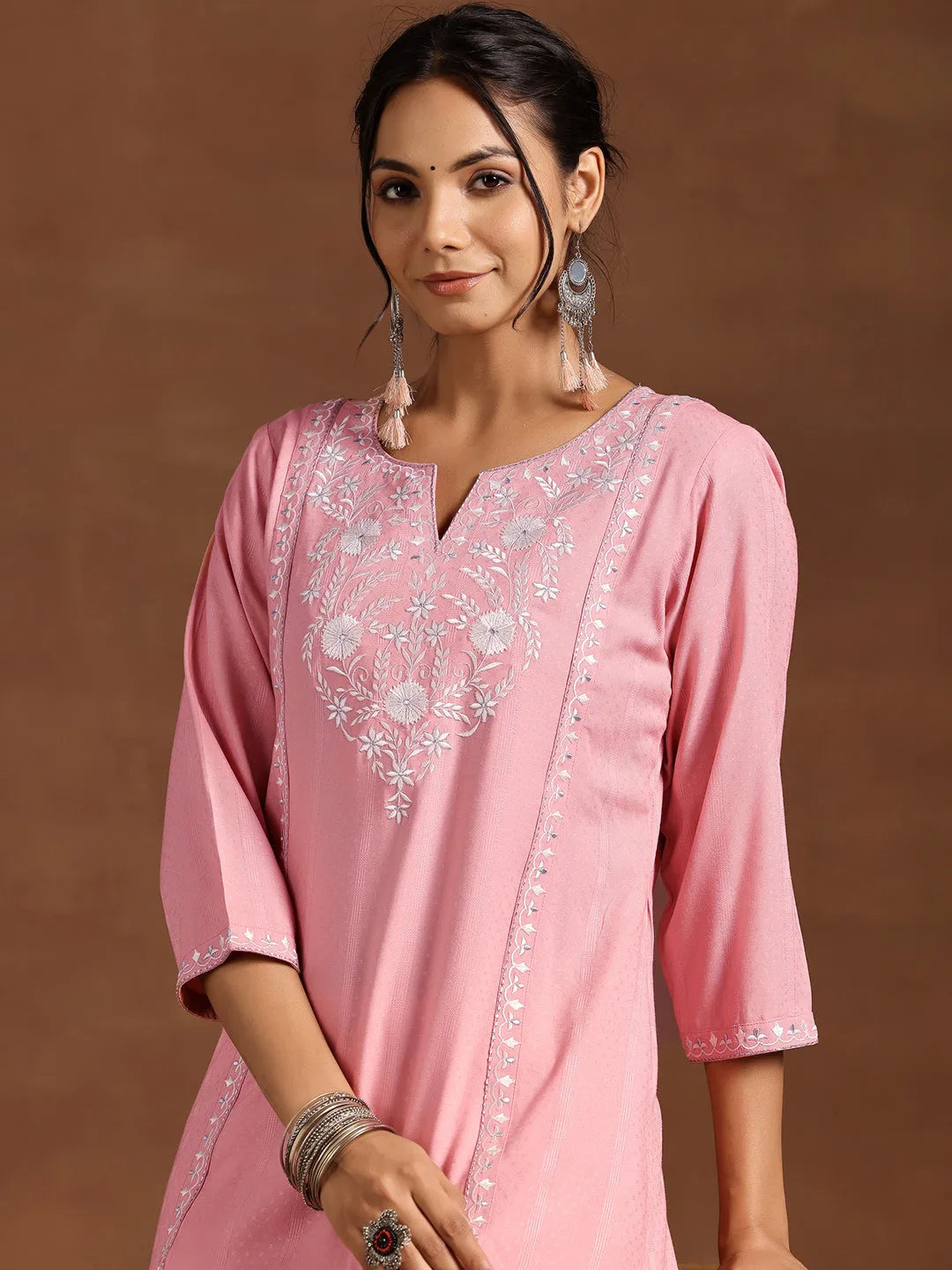 Libas Peach Yoke Design Rayon A-Line Kurta