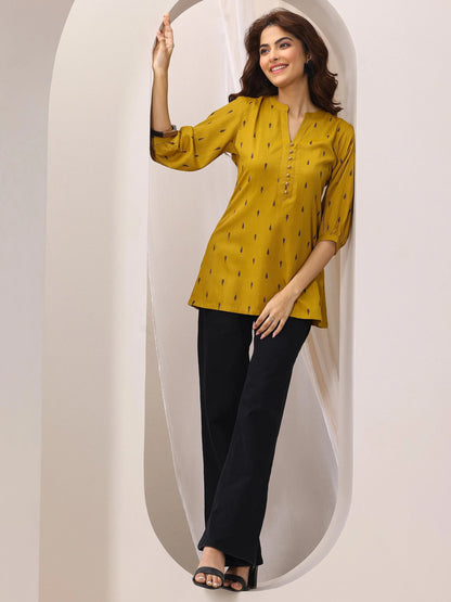 Libas Mustard Woven Design Rayon Straight Short Kurti