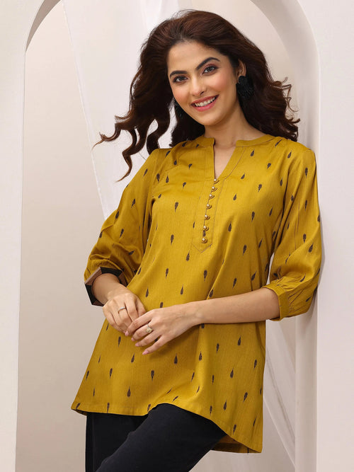 Libas Mustard Woven Design Rayon Straight Short Kurti