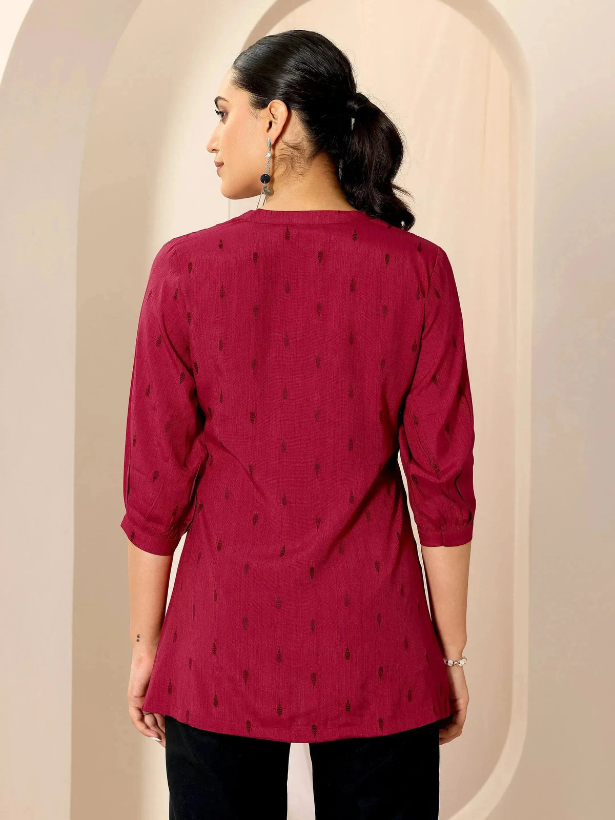 Libas Maroon Woven Design Viscose Rayon Straight Short Kurti