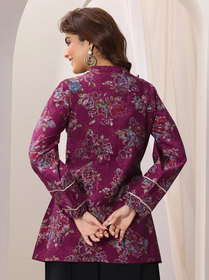 Libas Pink Printed Silk Blend A-Line Short Kurti