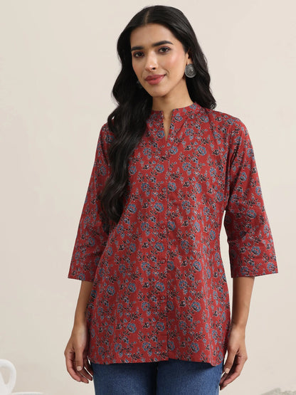 Libas Maroon Printed Cotton Straight Kurti