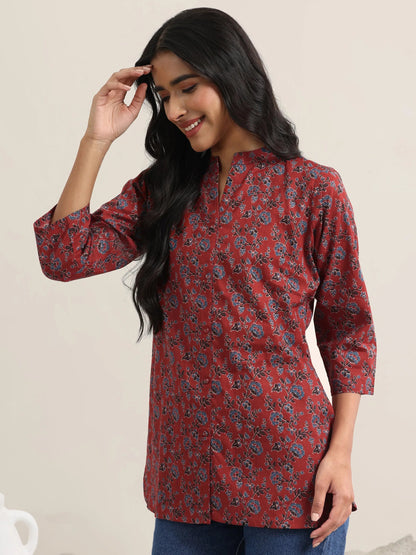 Libas Maroon Printed Cotton Straight Kurti