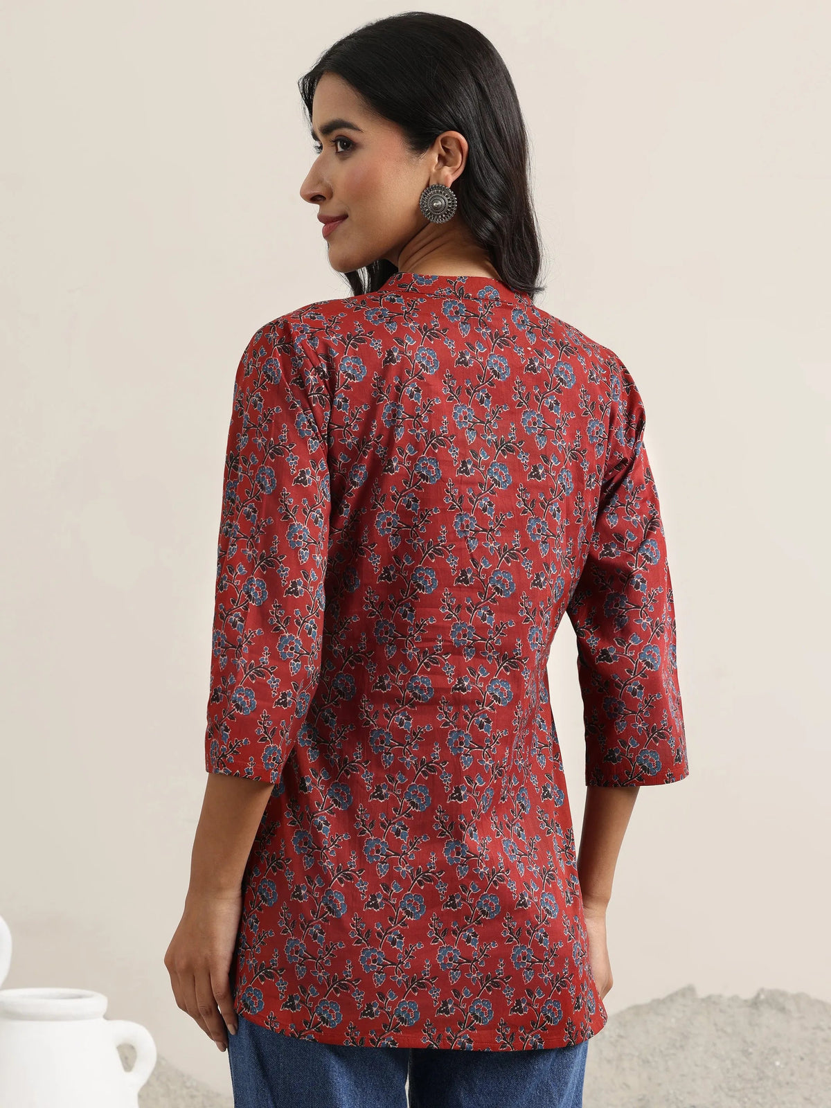 Libas Maroon Printed Cotton Straight Kurti