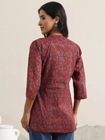 Libas Maroon Printed Cotton Straight Kurti