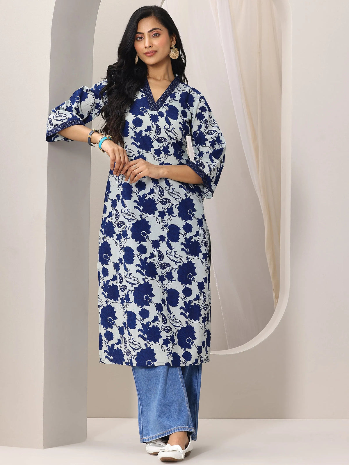 Libas Indigo Printed Cotton Straight Kurta