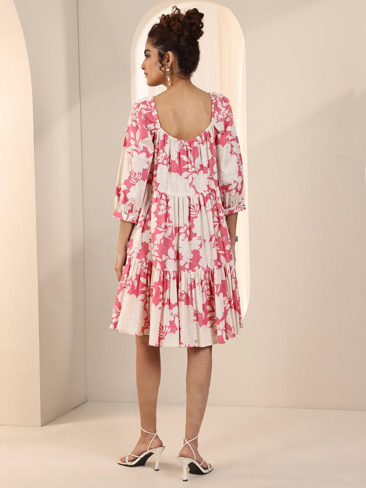 Gerua Coral Printed Cotton Blend A-Line One Piece Dress
