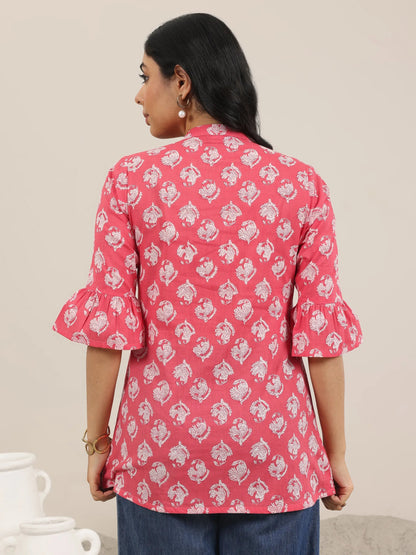 Gerua Coral Printed Cotton Blend Straight Short Kurti