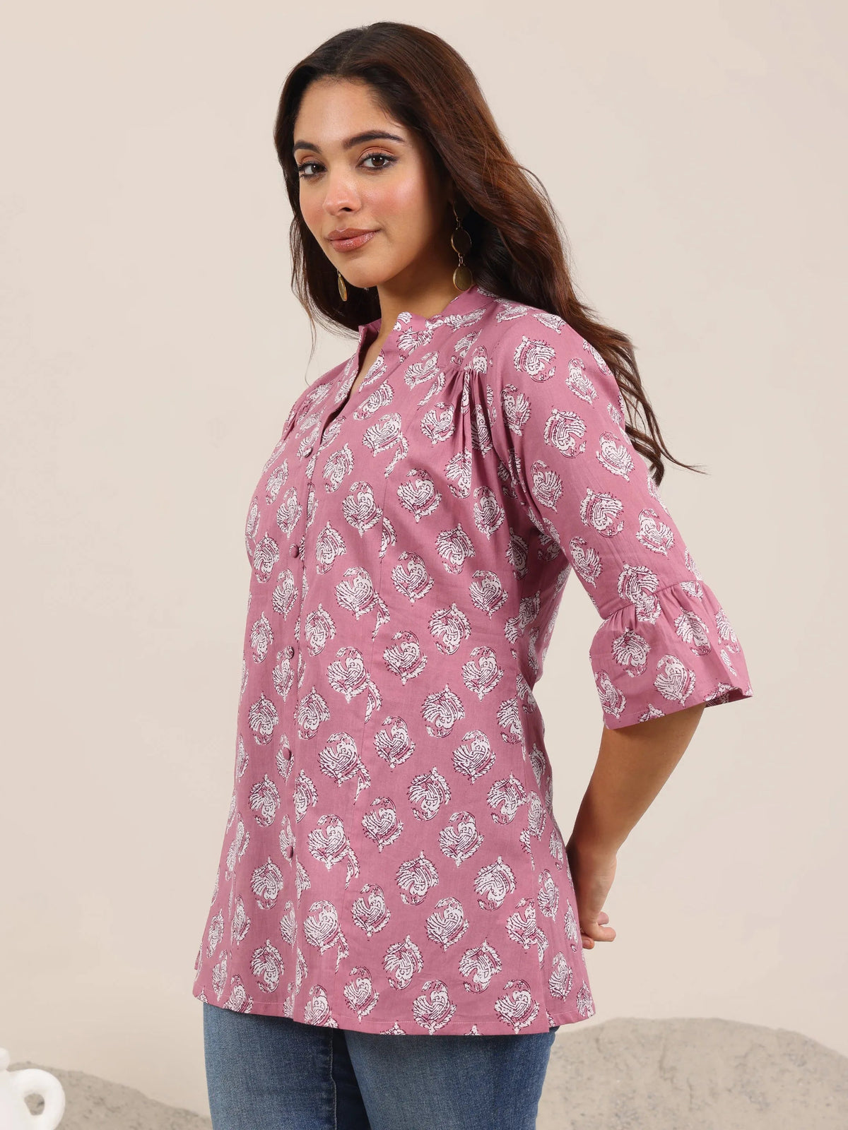 Libas Mauve Printed Cotton Straight Short Kurti