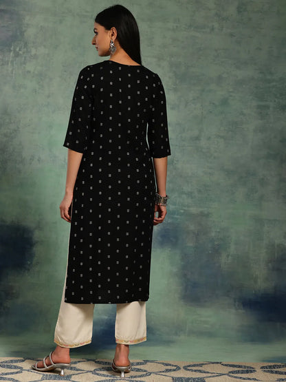 Libas Black Embroidered Cotton Straight Kurta