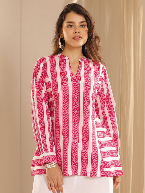 Libas Pink Printed Cotton  Straight Short Kurti