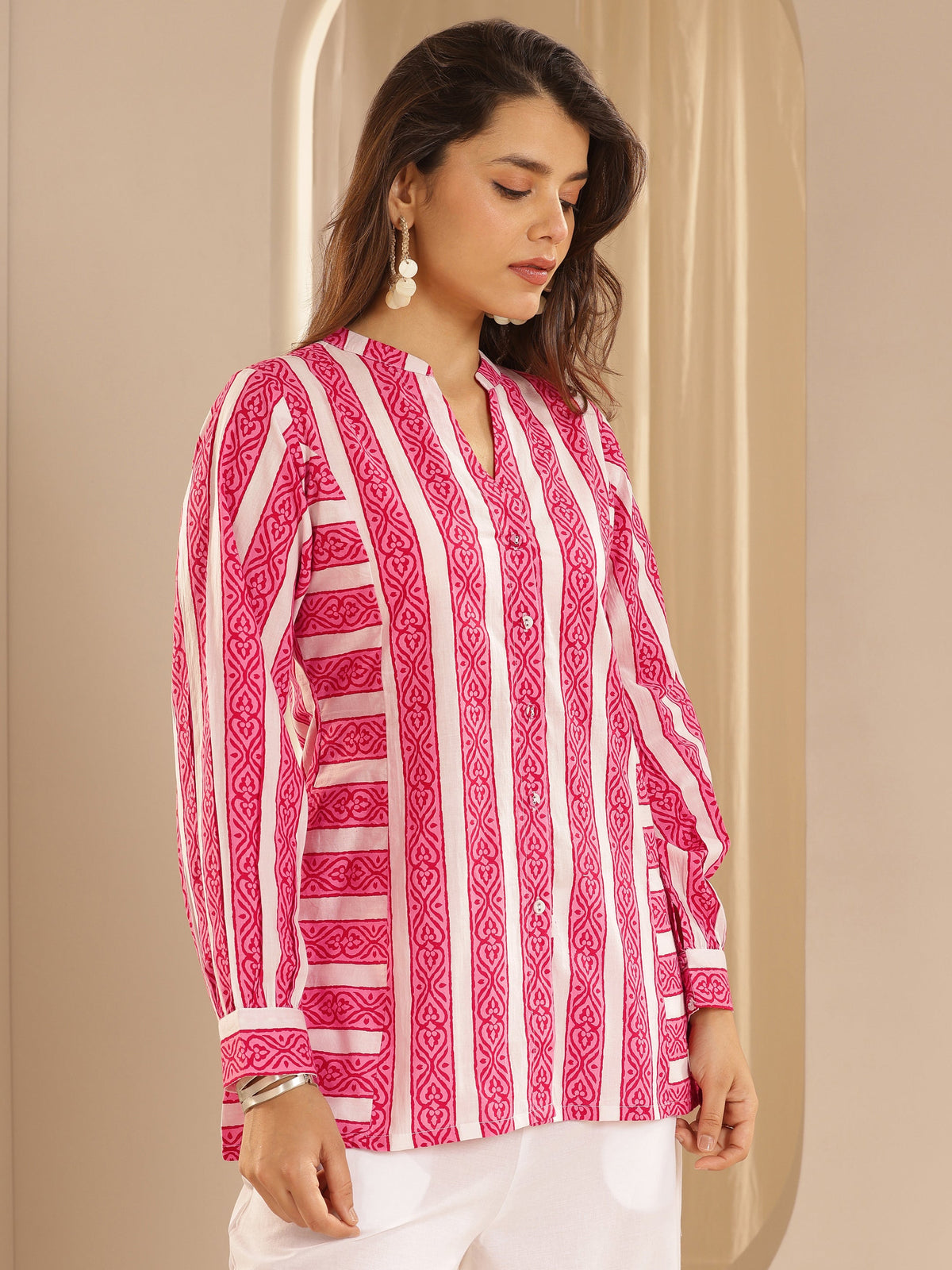Libas Pink Printed Cotton  Straight Short Kurti