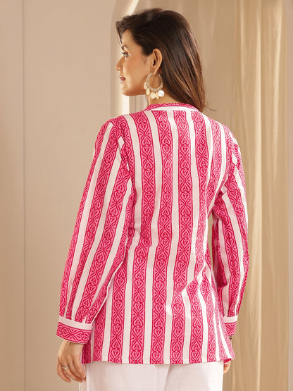 Libas Pink Printed Cotton  Straight Short Kurti