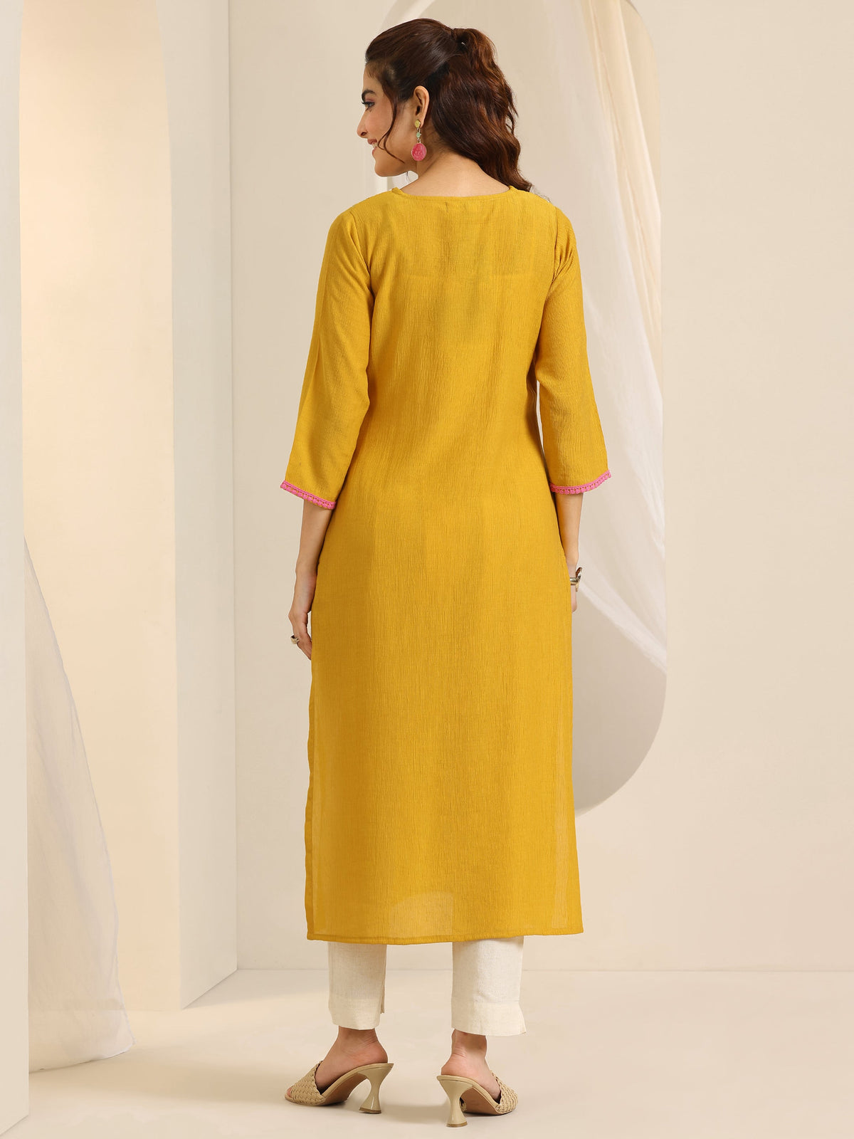 Libas Mustard Yoke Design Silk Blend Straight Kurta