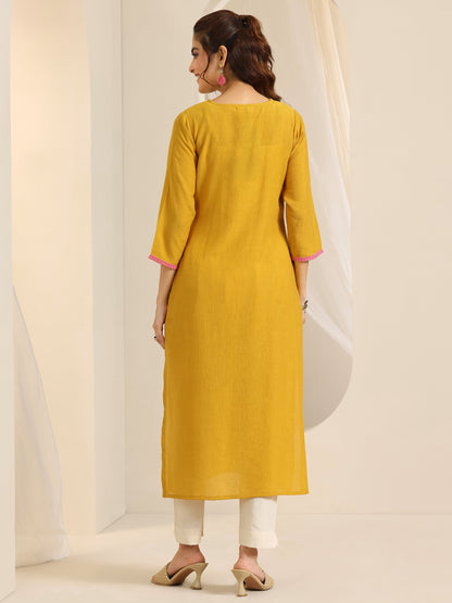 Libas Mustard Yoke Design Silk Blend Straight Kurta