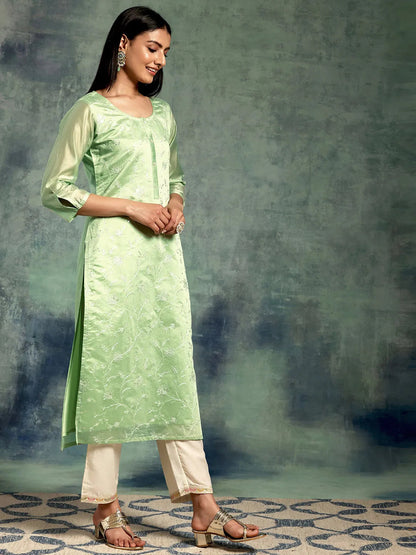 Gerua Green Embroidered Chanderi Silk Straight Kurta