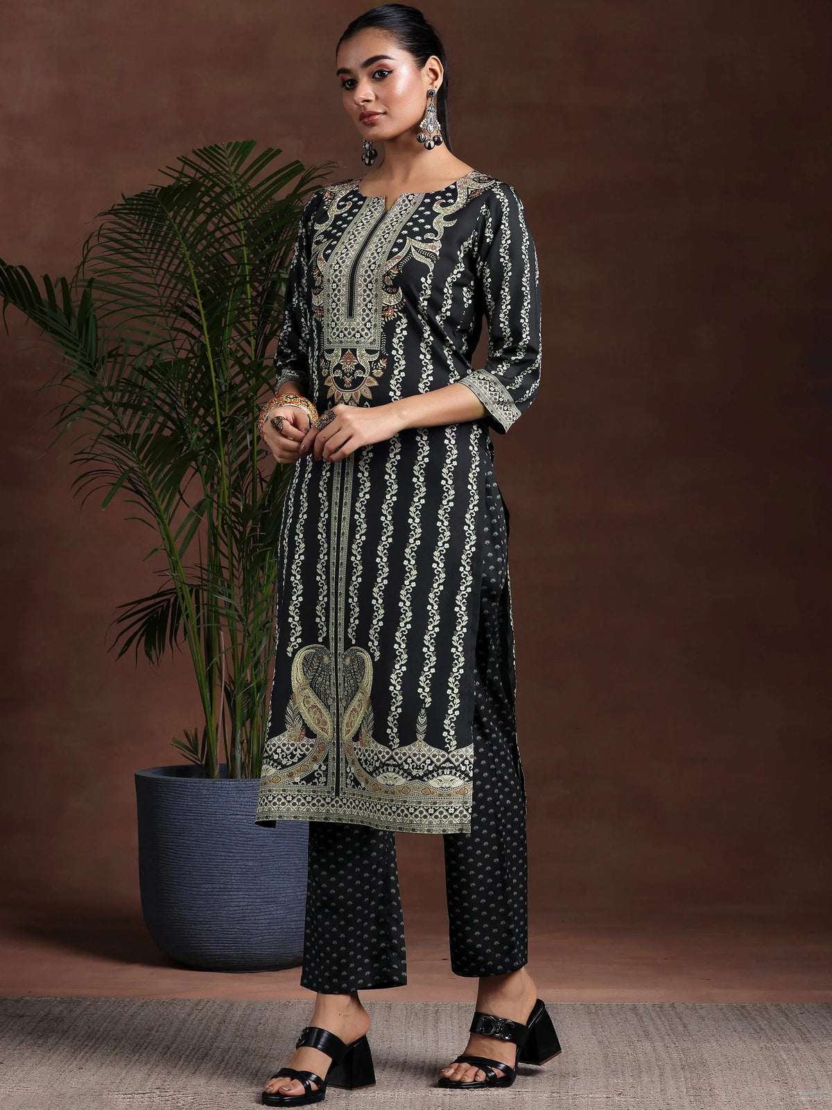 Gerua Black Printed Poly Crepe Straight Suit With Dupatta