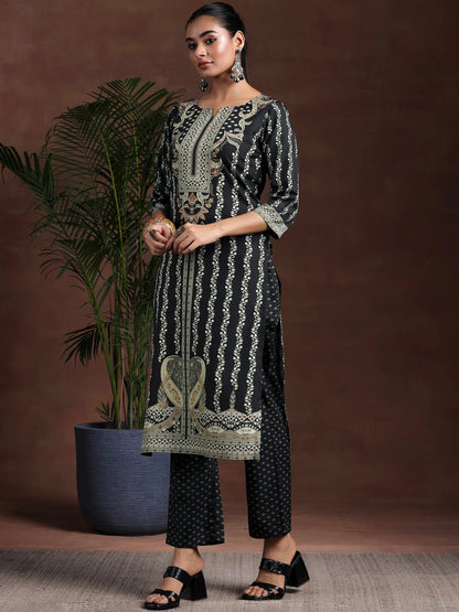 Gerua Black Printed Poly Crepe Straight Suit With Dupatta