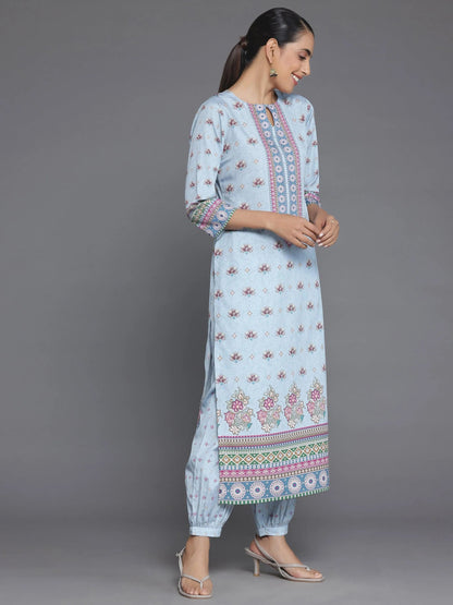 Gerua Blue Printed Poly Crepe Straight Suit With Dupatta