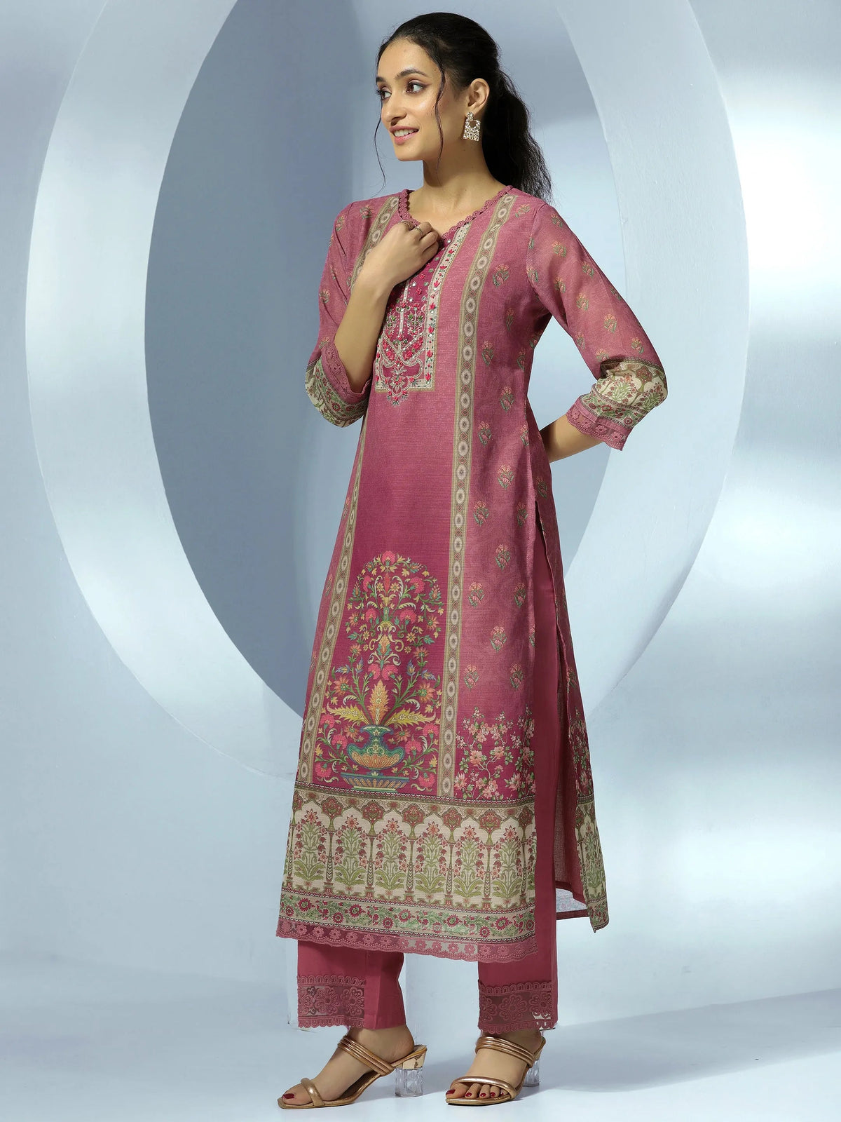 Libas Mauve Printed Cotton Blend Straight Suit With Dupatta