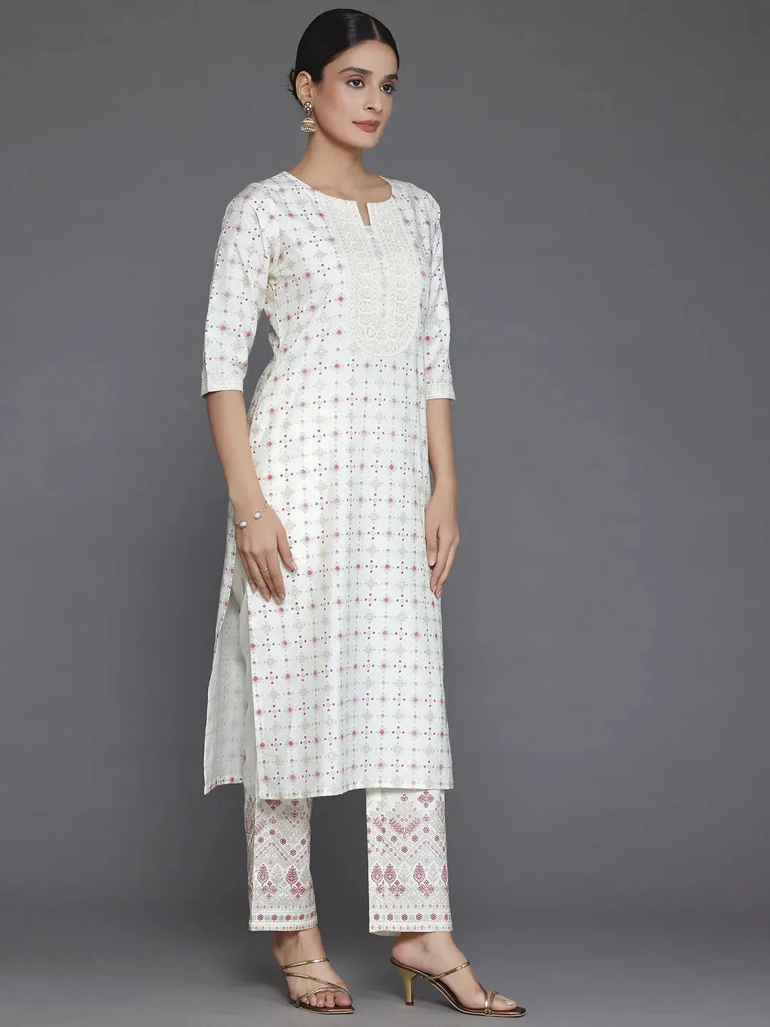 Gerua Off White Printed Silk Blend Straight Suit With Dupatta