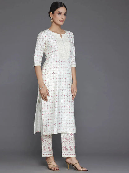 Gerua Off White Printed Silk Blend Straight Suit With Dupatta